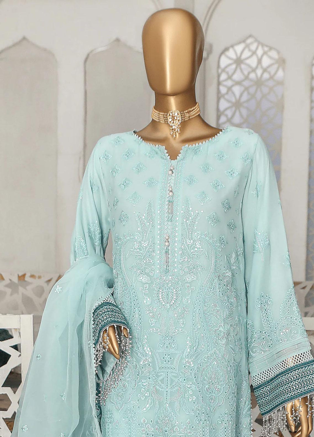 Cortesia By HZ Textiles Embroidered Chiffon Suits Unstitched 3 Piece HZ23C D-08 Oceanic Hues - Luxury Collection