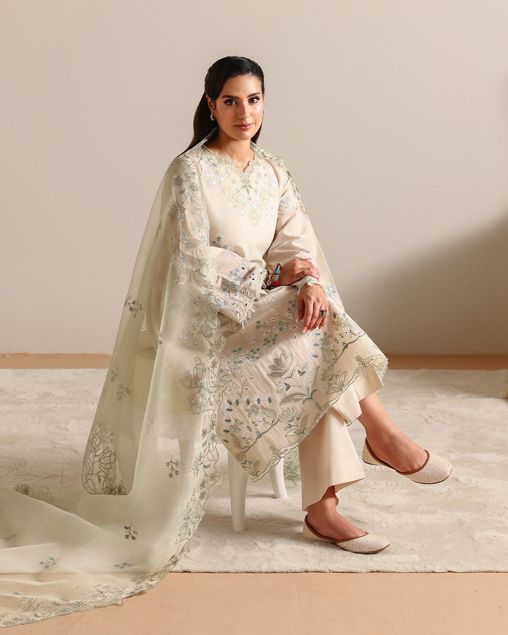 Cross Stitch Unstitched Embroidered Lawn 3 Piece Suit CS26ULE Pearl Sage - Eid Collection