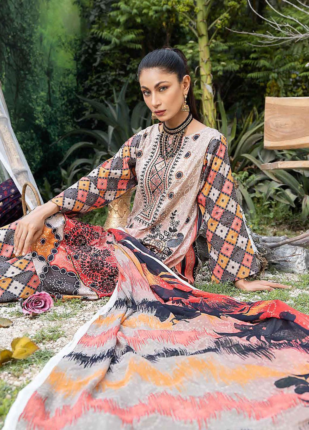 Creaze Embroidered Lawn Suit Unstitched 3 Piece CRE22S MSV-22026 Tea Rose - Luxury Collection