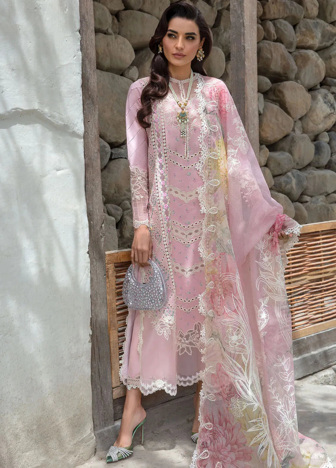Crimson Embroidered Lawn Suit Unstitched 3 Piece CR24L D7B A Floral Mesh - Summer Collection