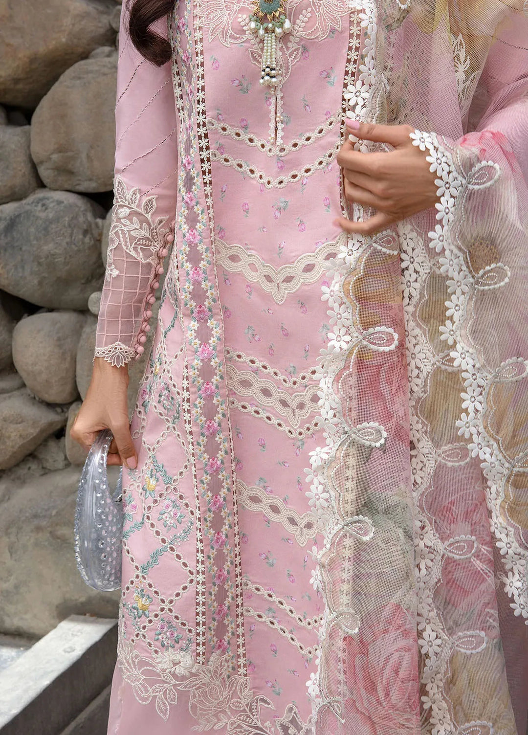 Crimson Embroidered Lawn Suit Unstitched 3 Piece CR24L D7B A Floral Mesh - Summer Collection