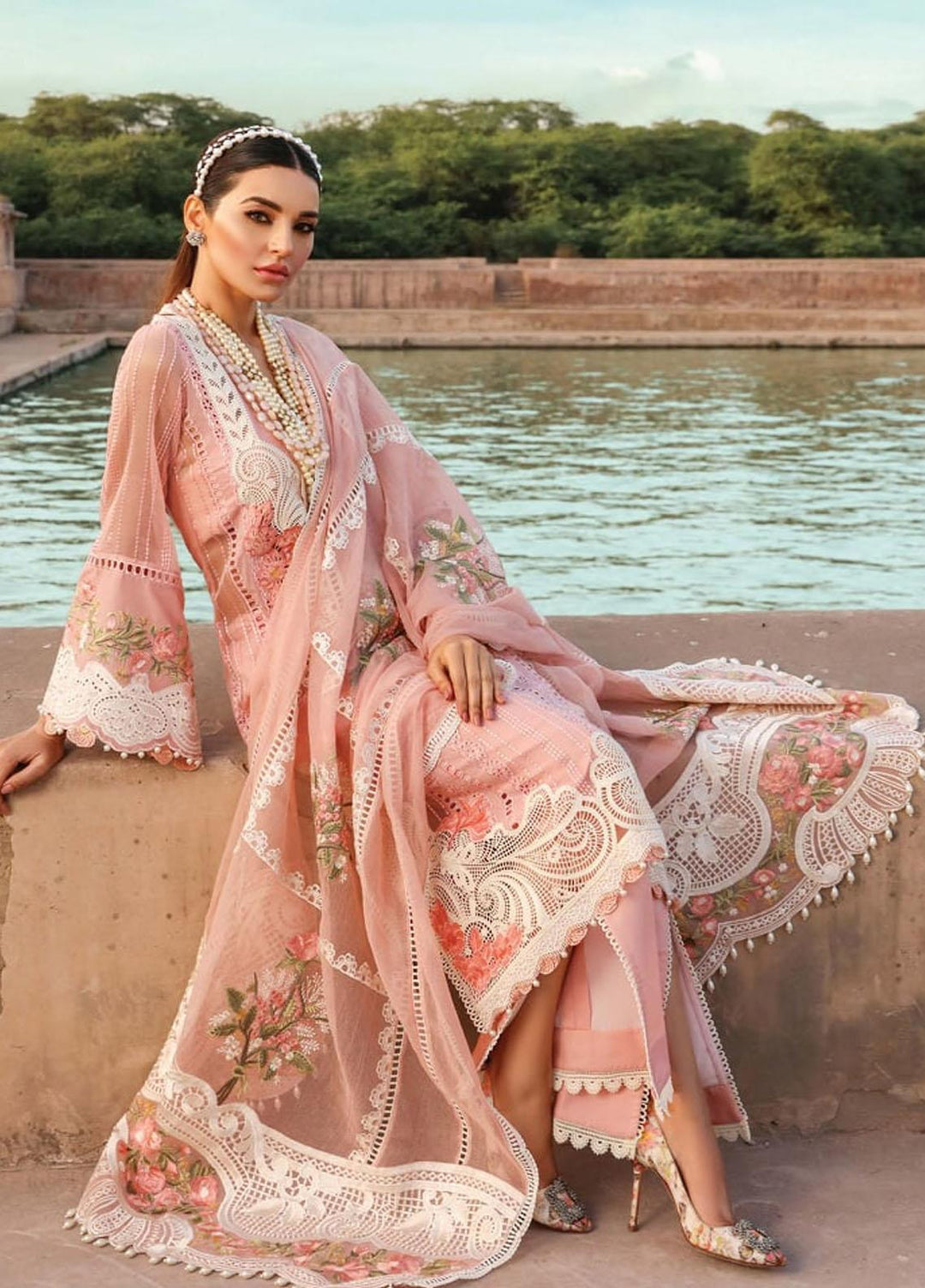 Crimson by Saira Shakira Embroidered Lawn Suits Unstitched 3 Piece CR21LS 1A-ROSE - Luxury Collection