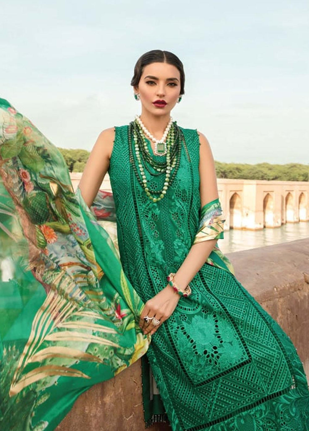 Crimson by Saira Shakira Embroidered Lawn Suits Unstitched 3 Piece CR21LS 2A-EMERALD - Luxury Collection