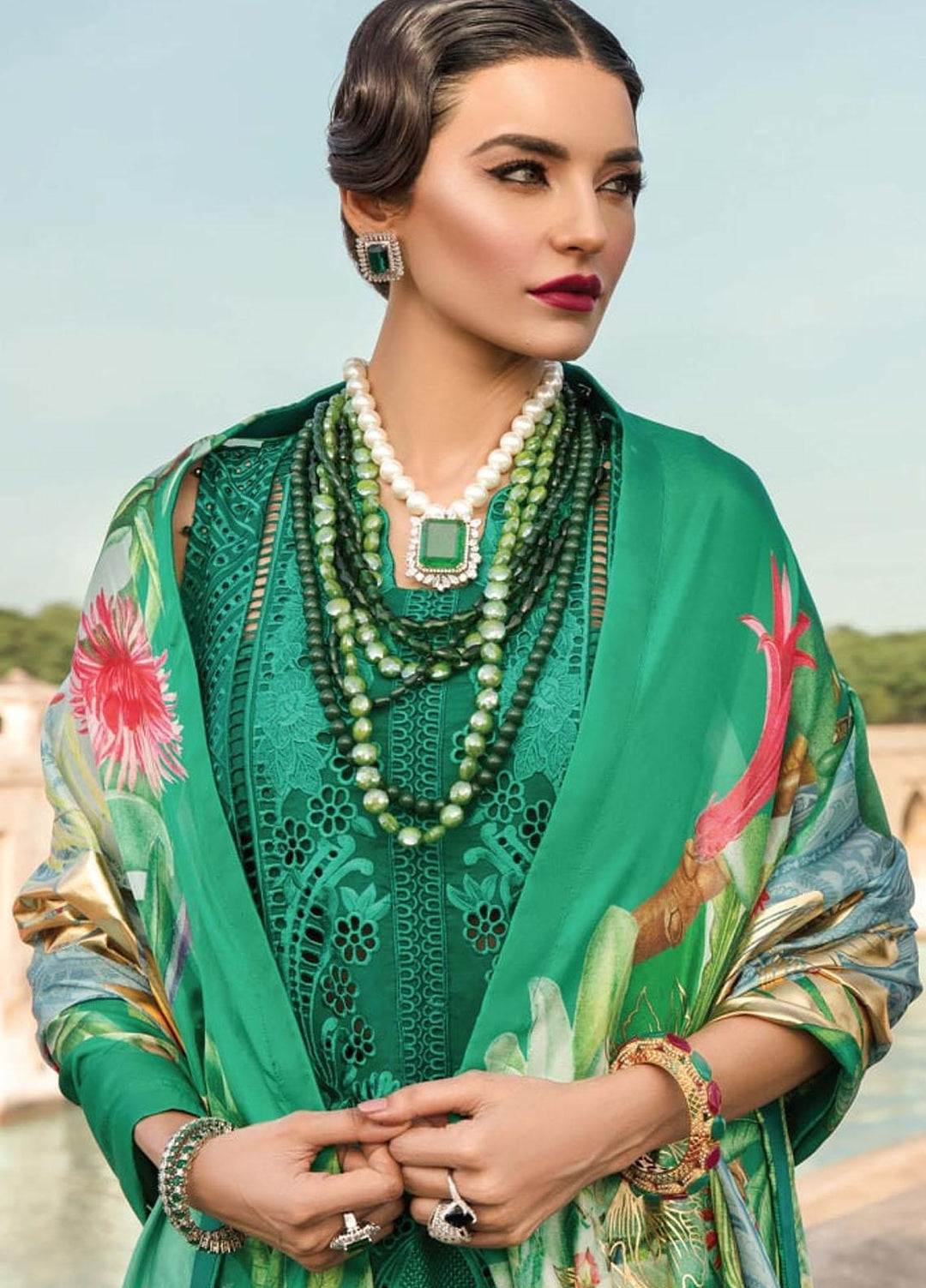 Crimson by Saira Shakira Embroidered Lawn Suits Unstitched 3 Piece CR21LS 2A-EMERALD - Luxury Collection