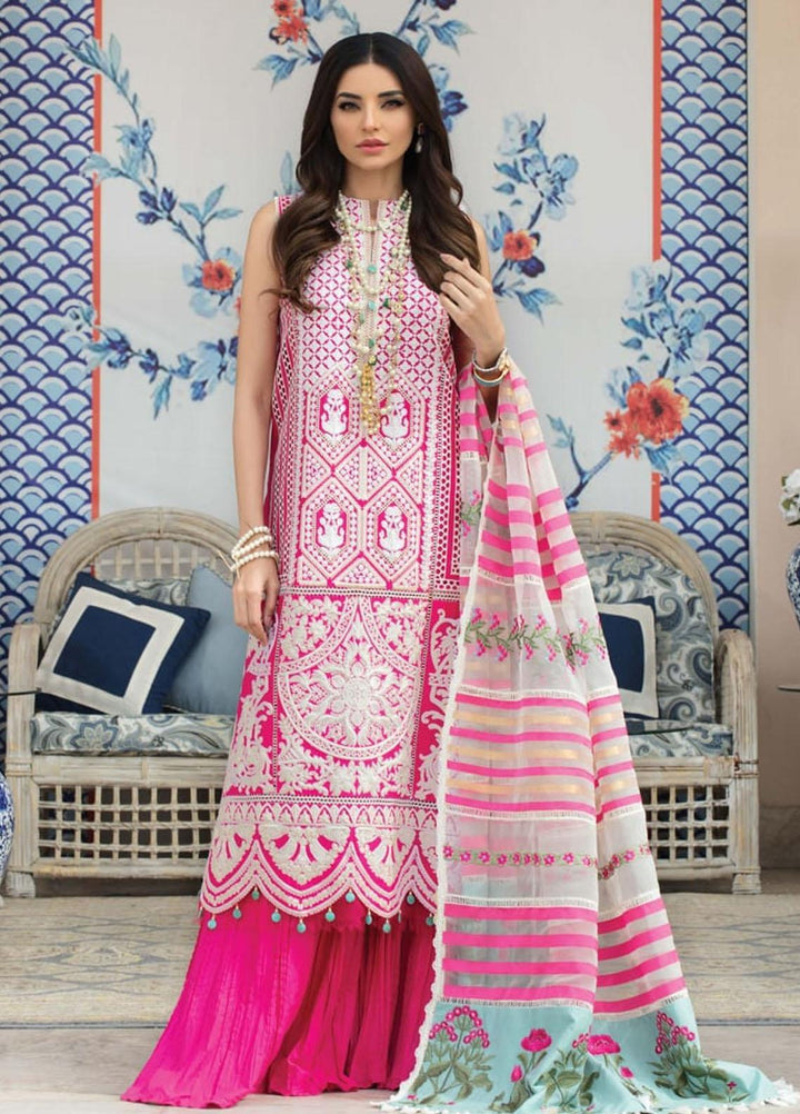 Crimson by Saira Shakira Embroidered Lawn Suits Unstitched 3 Piece CR21LS 3A-FUCHSIA - Luxury Collection