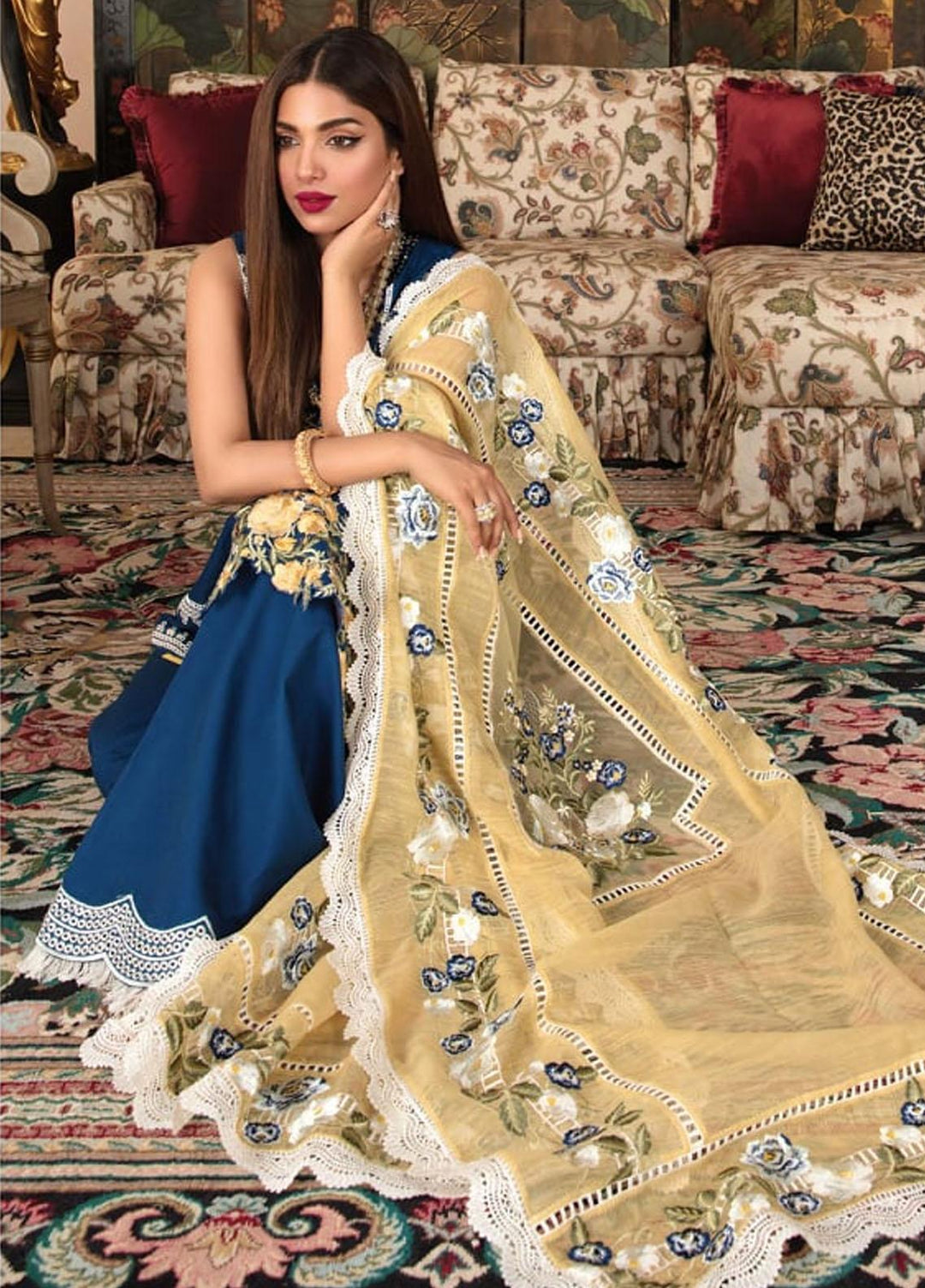 Crimson by Saira Shakira Embroidered Lawn Suits Unstitched 3 Piece CR21LS 4A-SAPPHIRE - Luxury Collection