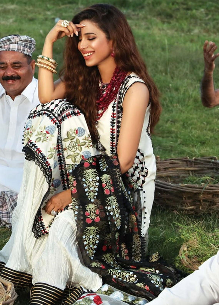 Crimson by Saira Shakira Embroidered Lawn Suits Unstitched 3 Piece CR21LS 8A-IVORY - Luxury Collection