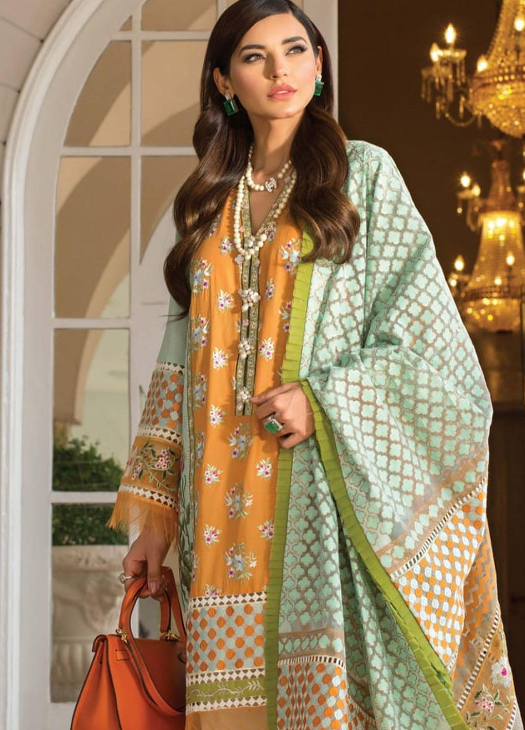 Crimson by Saira Shakira Embroidered Lawn Suits Unstitched 3 Piece CR21LS 9A-MANDARIN - Luxury Collection