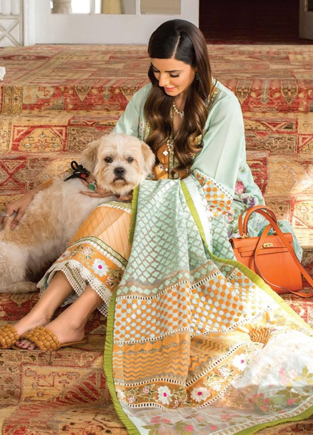 Crimson by Saira Shakira Embroidered Lawn Suits Unstitched 3 Piece CR21LS 9A-MANDARIN - Luxury Collection