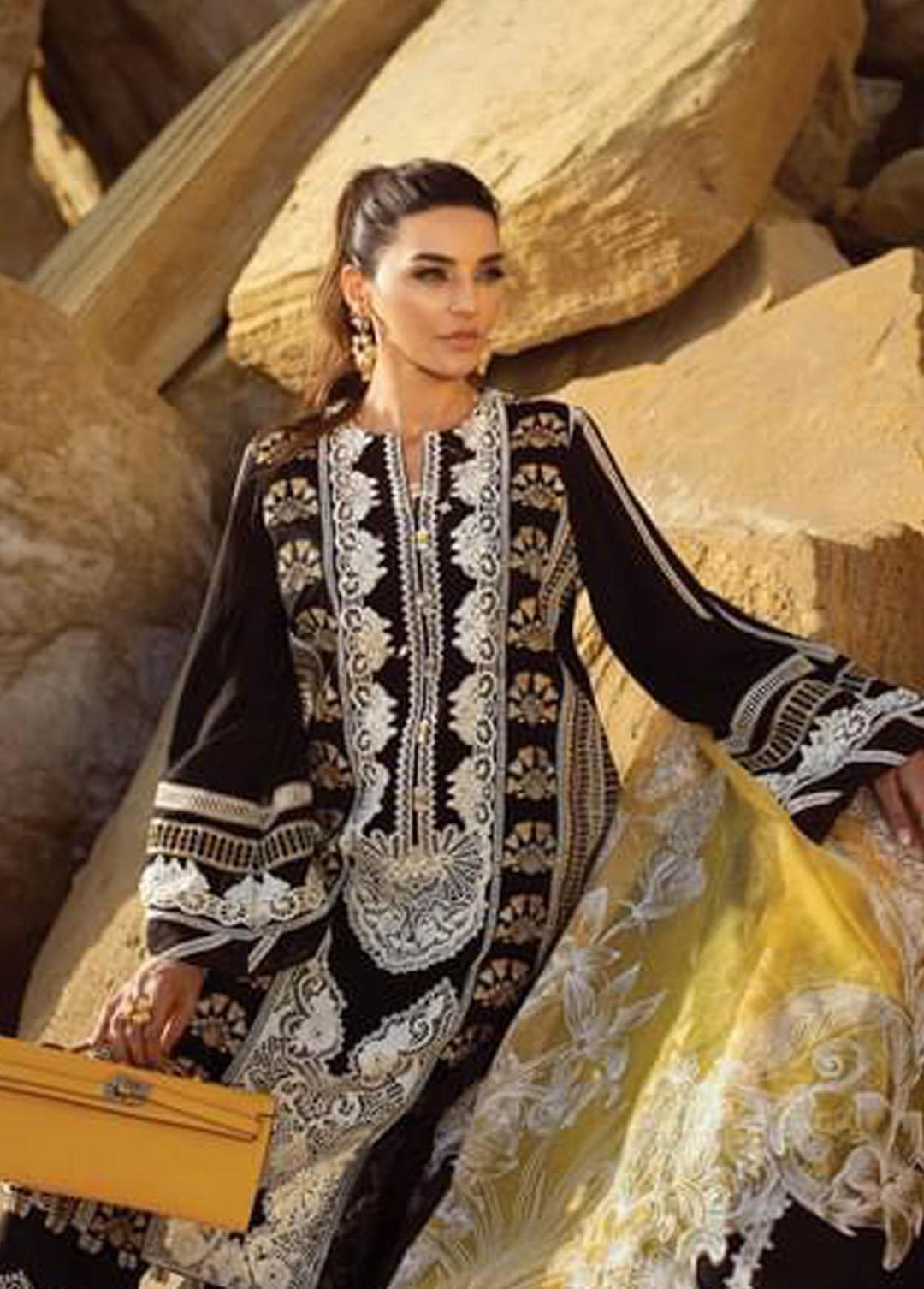Crimson Embroidered Lawn Suits Unstitched 3 Piece CR22L 1B Onyx - Luxury Collection