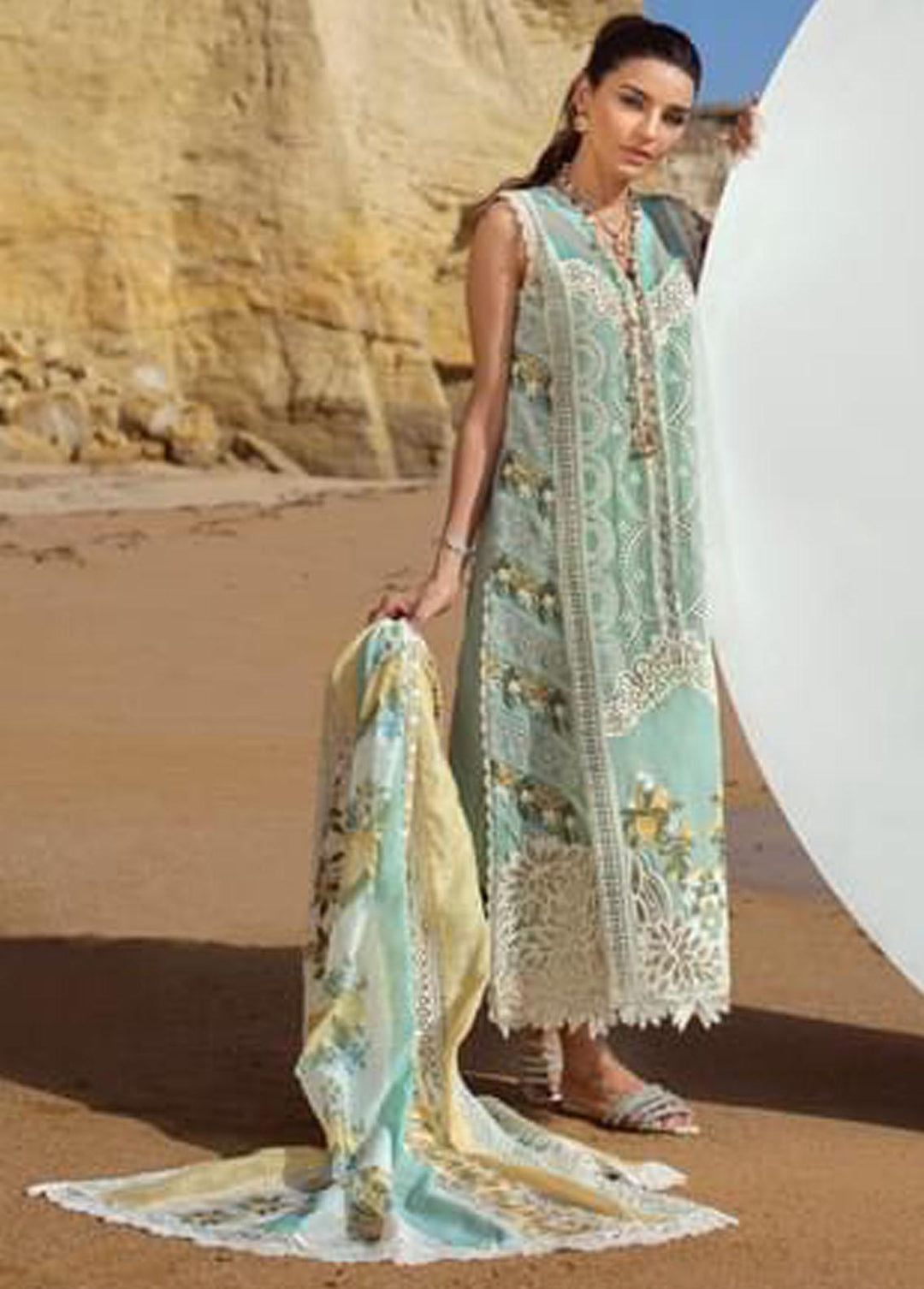 Crimson Embroidered Lawn Suits Unstitched 3 Piece CR22L 2A Aqua - Luxury Collection