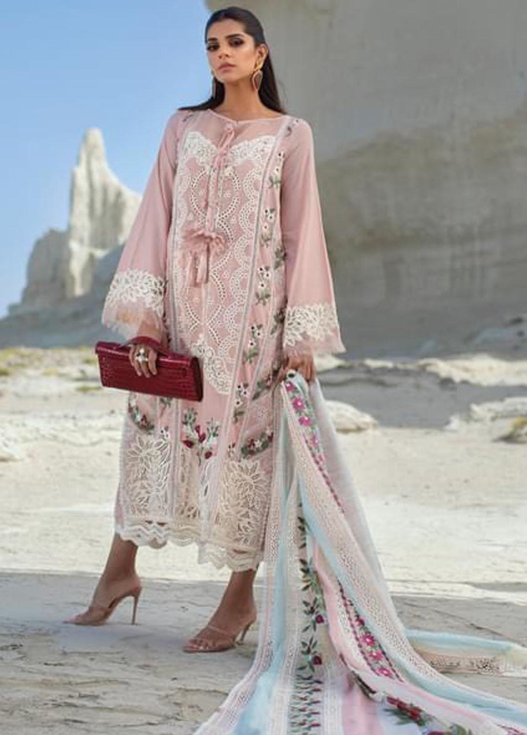 Crimson Embroidered Lawn Suits Unstitched 3 Piece CR22L 2B Rose - Luxury Collection