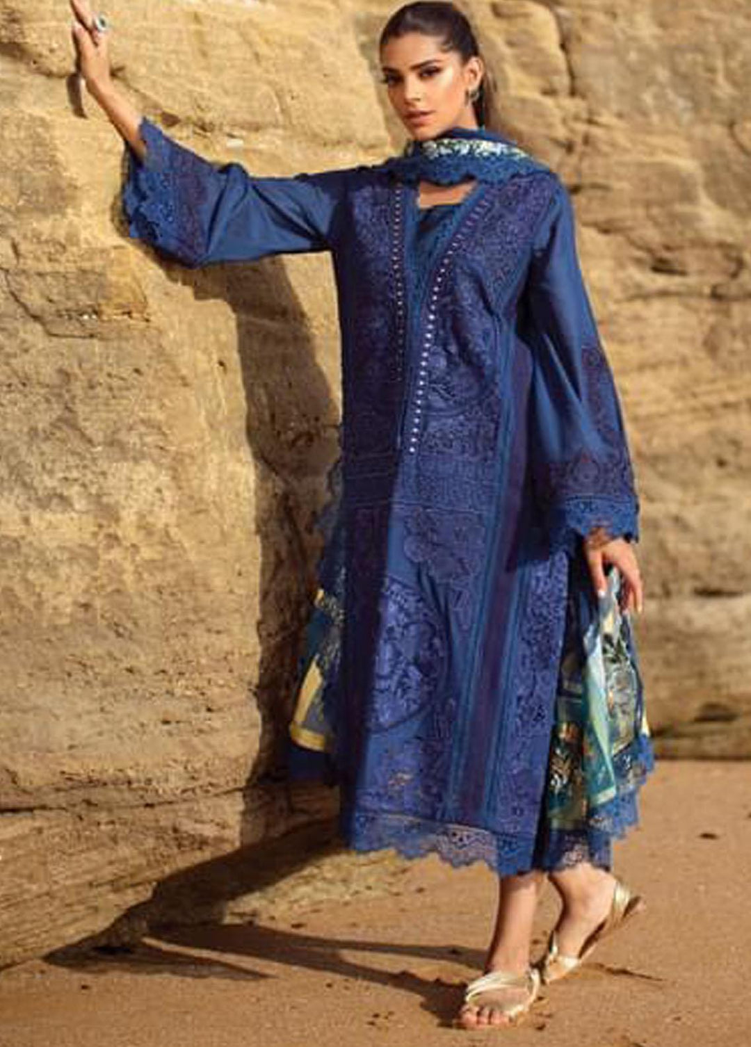 Crimson Embroidered Lawn Suits Unstitched 3 Piece CR22L 3A Sapphire - Luxury Collection