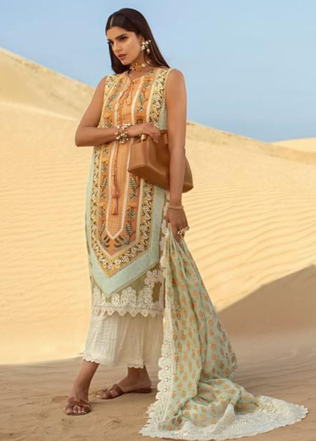 Crimson Embroidered Lawn Suits Unstitched 3 Piece CR22L 4B Summery Tangerine - Luxury Collection