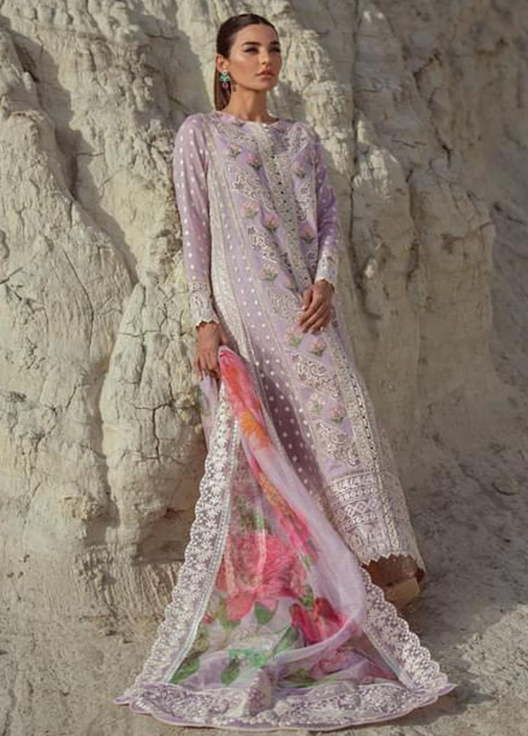 Crimson Embroidered Lawn Suits Unstitched 3 Piece CR22L 7A Amethyst - Luxury Collection