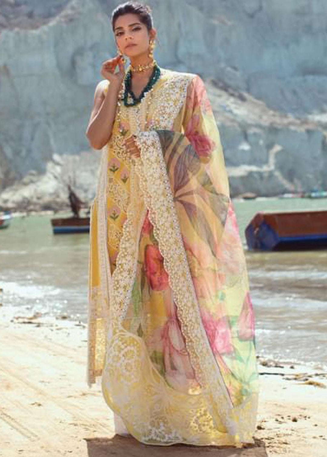 Crimson Embroidered Lawn Suits Unstitched 3 Piece CR22L 7B Sunshine - Luxury Collection