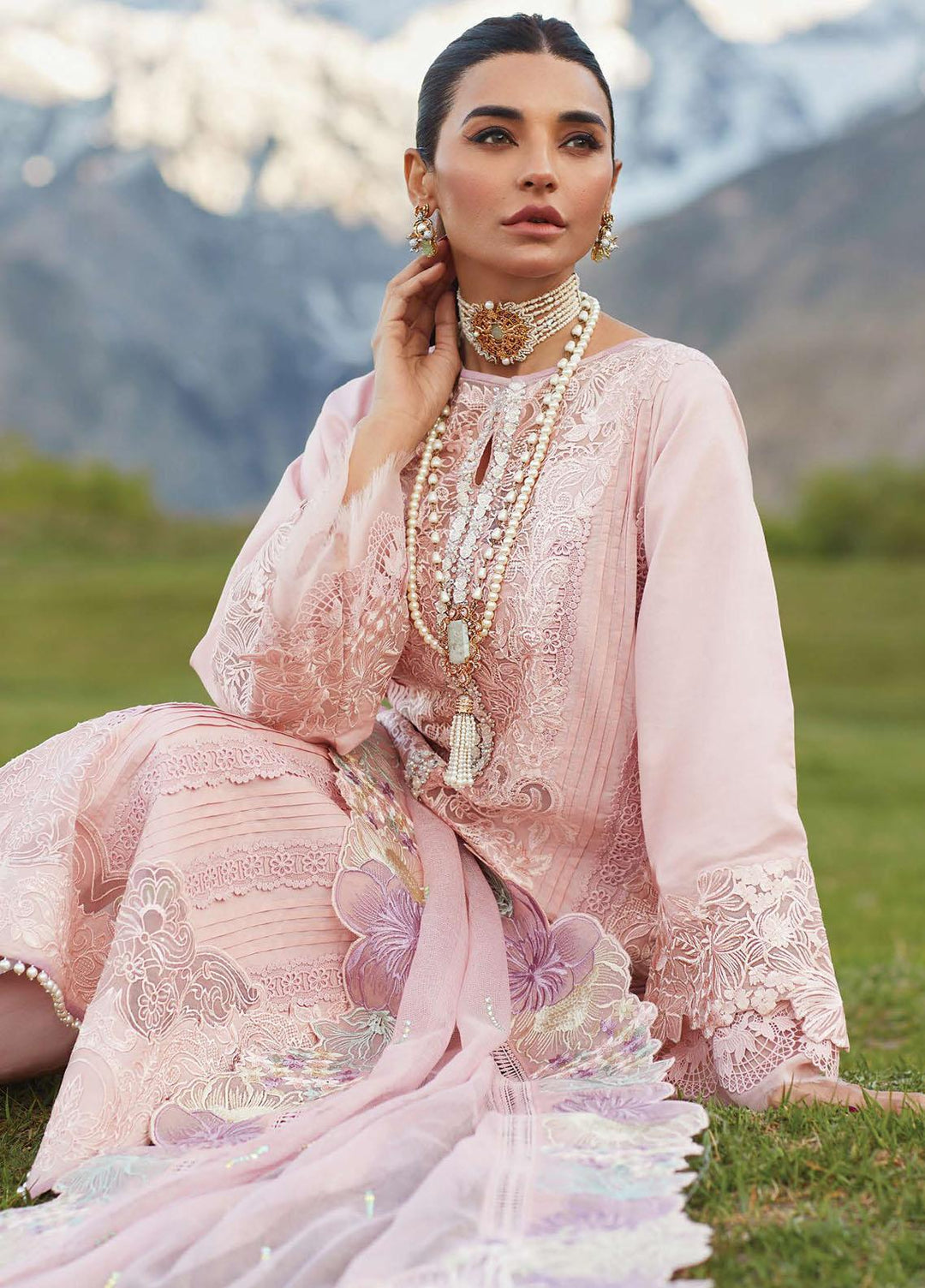 Crimson Embroidered Lawn Suits Unstitched 3 Piece CR23L 4B Blush - Summer Collection