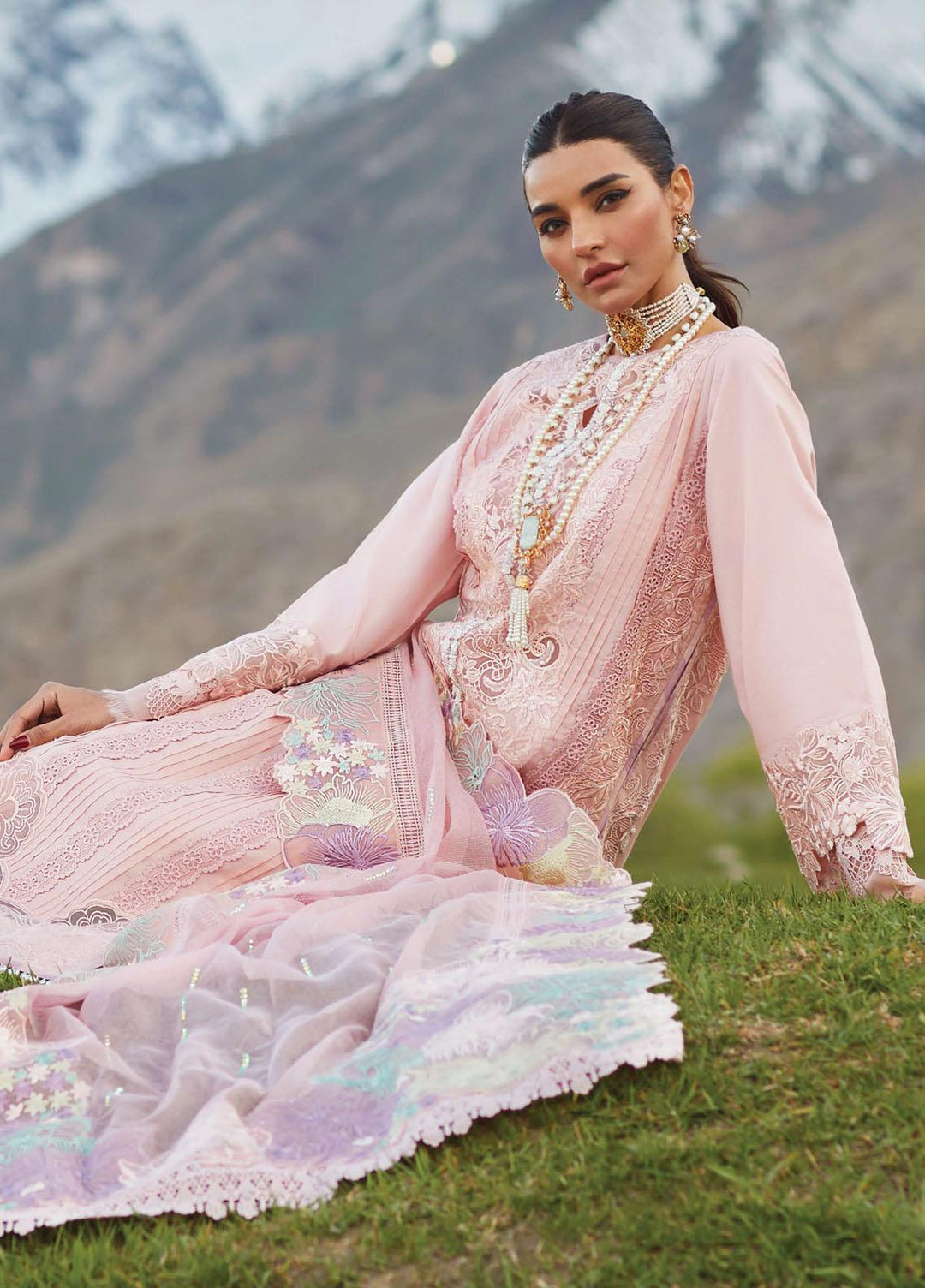 Crimson Embroidered Lawn Suits Unstitched 3 Piece CR23L 4B Blush - Summer Collection