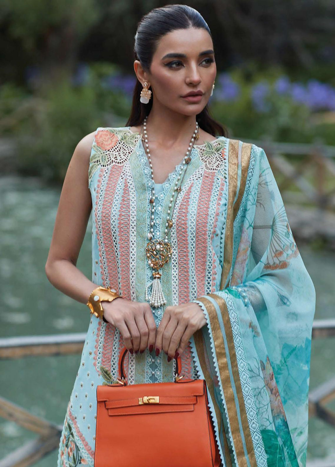 Crimson Embroidered Lawn Suits Unstitched 3 Piece CR23L 5B Turquoise - Summer Collection