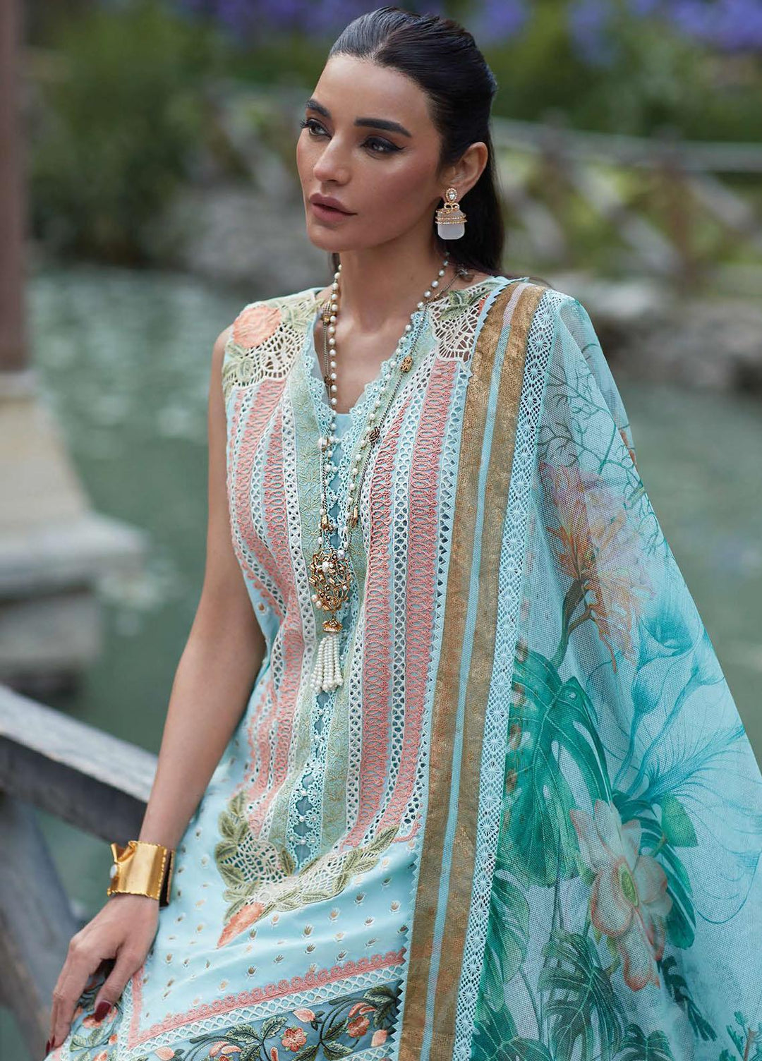 Crimson Embroidered Lawn Suits Unstitched 3 Piece CR23L 5B Turquoise - Summer Collection