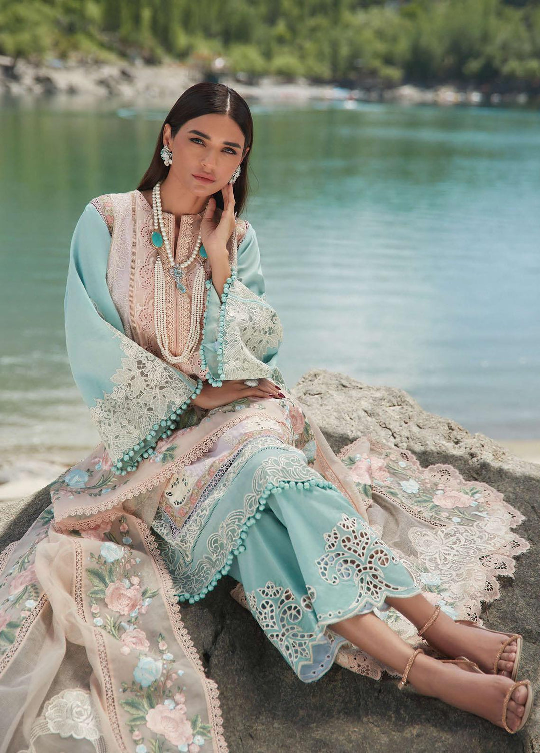 Crimson Embroidered Lawn Suits Unstitched 3 Piece CR23L 6B Sorbet Pink - Summer Collection