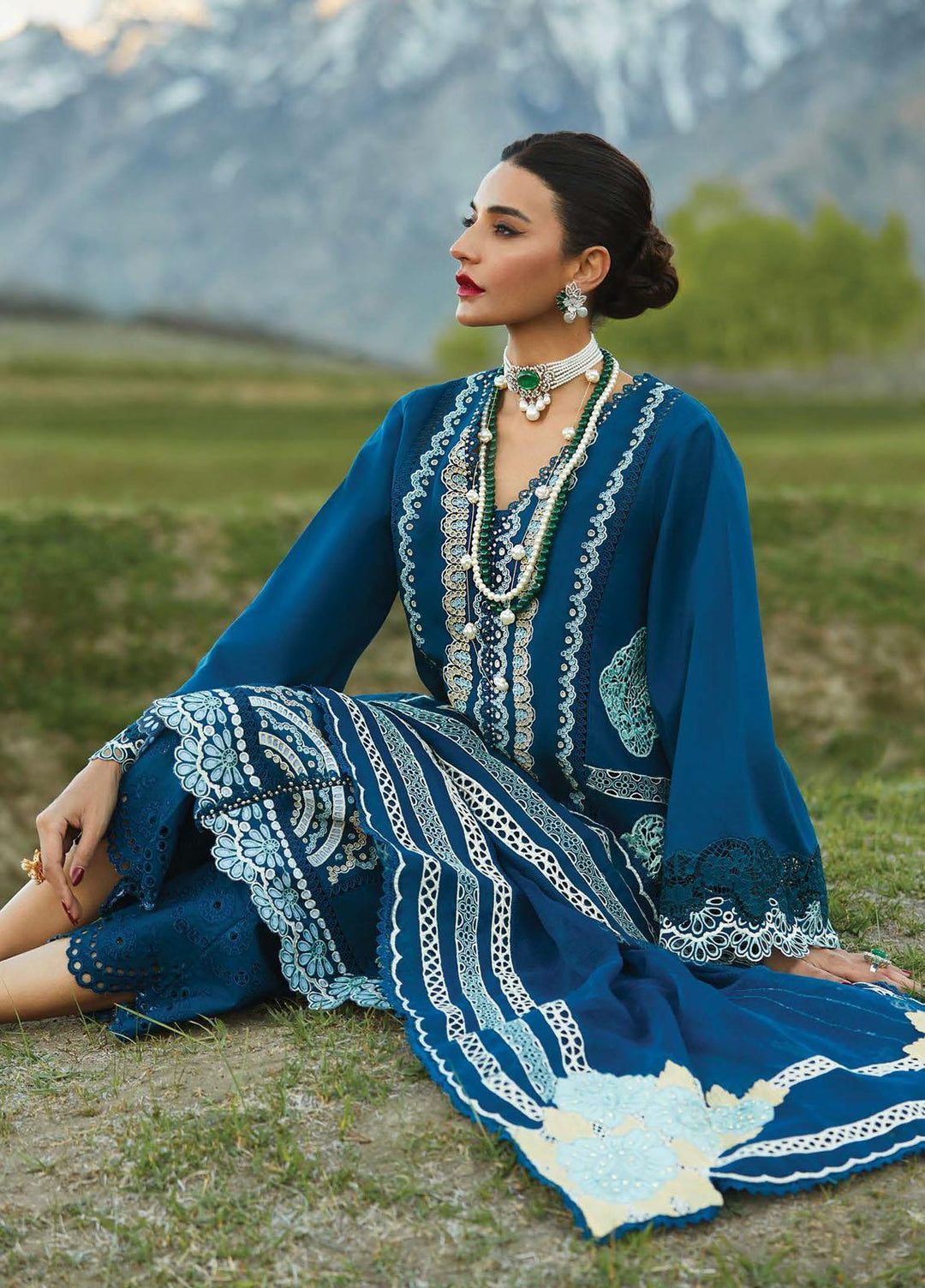 Crimson Embroidered Lawn Suits Unstitched 3 Piece CR23L 7A Cobalt Blue - Summer Collection