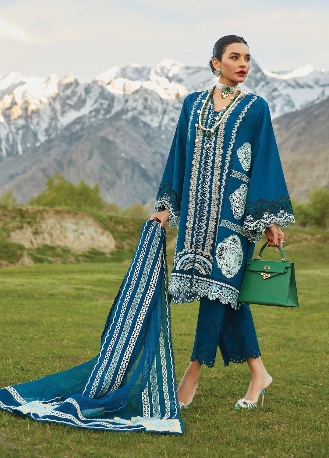 Crimson Embroidered Lawn Suits Unstitched 3 Piece CR23L 7A Cobalt Blue - Summer Collection