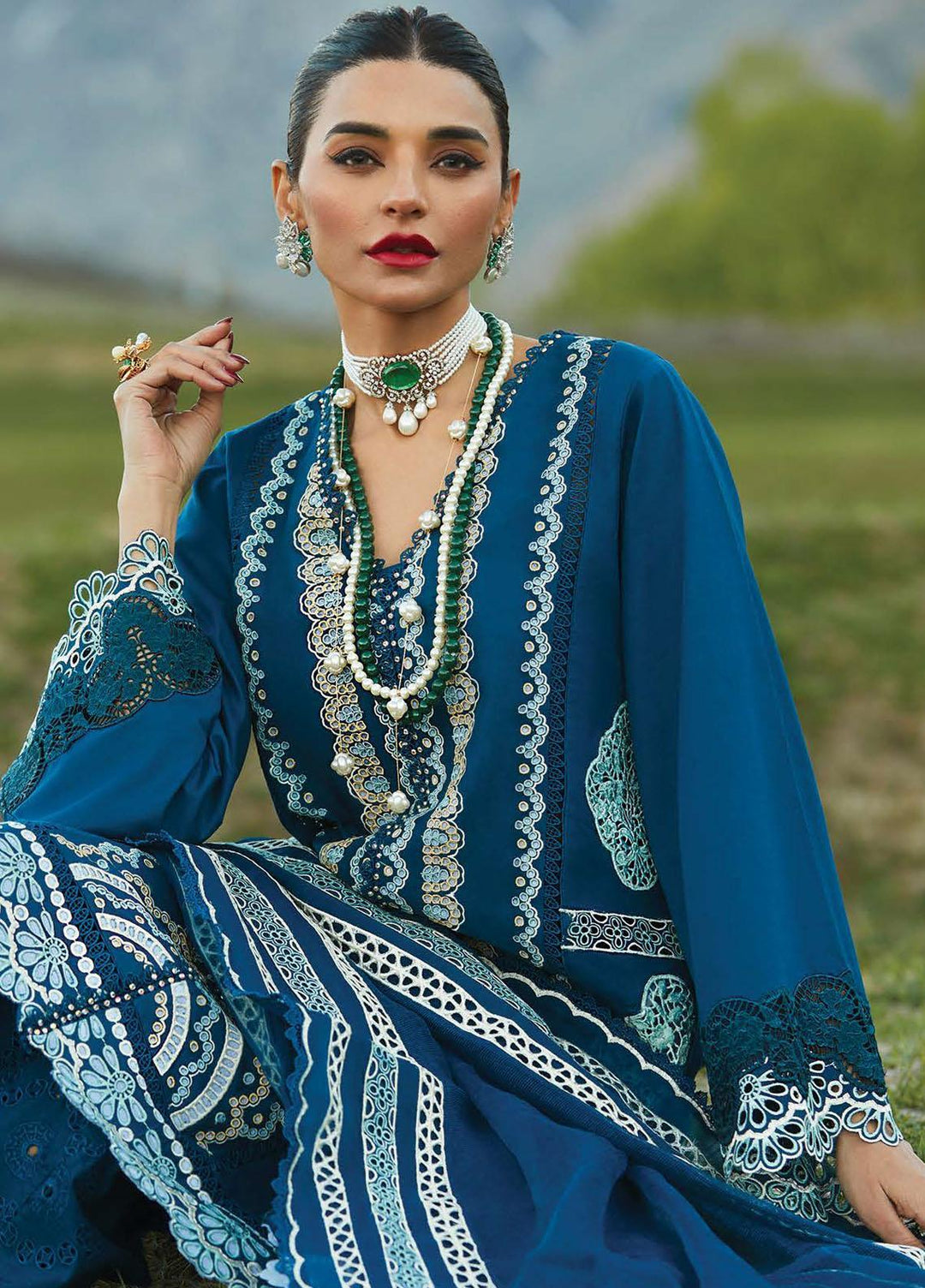 Crimson Embroidered Lawn Suits Unstitched 3 Piece CR23L 7A Cobalt Blue - Summer Collection