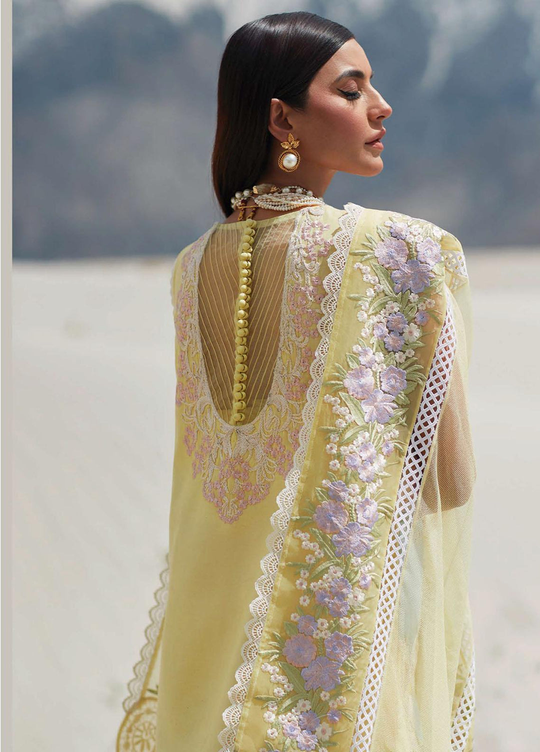 Crimson Embroidered Lawn Suits Unstitched 3 Piece CR23L 8A Canary Yellow - Summer Collection