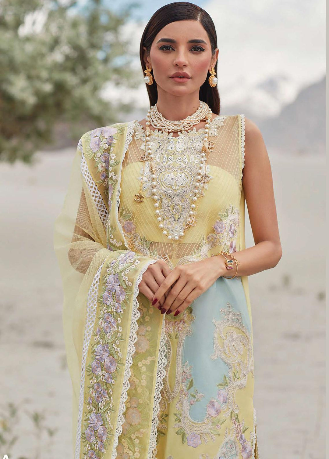 Crimson Embroidered Lawn Suits Unstitched 3 Piece CR23L 8A Canary Yellow - Summer Collection