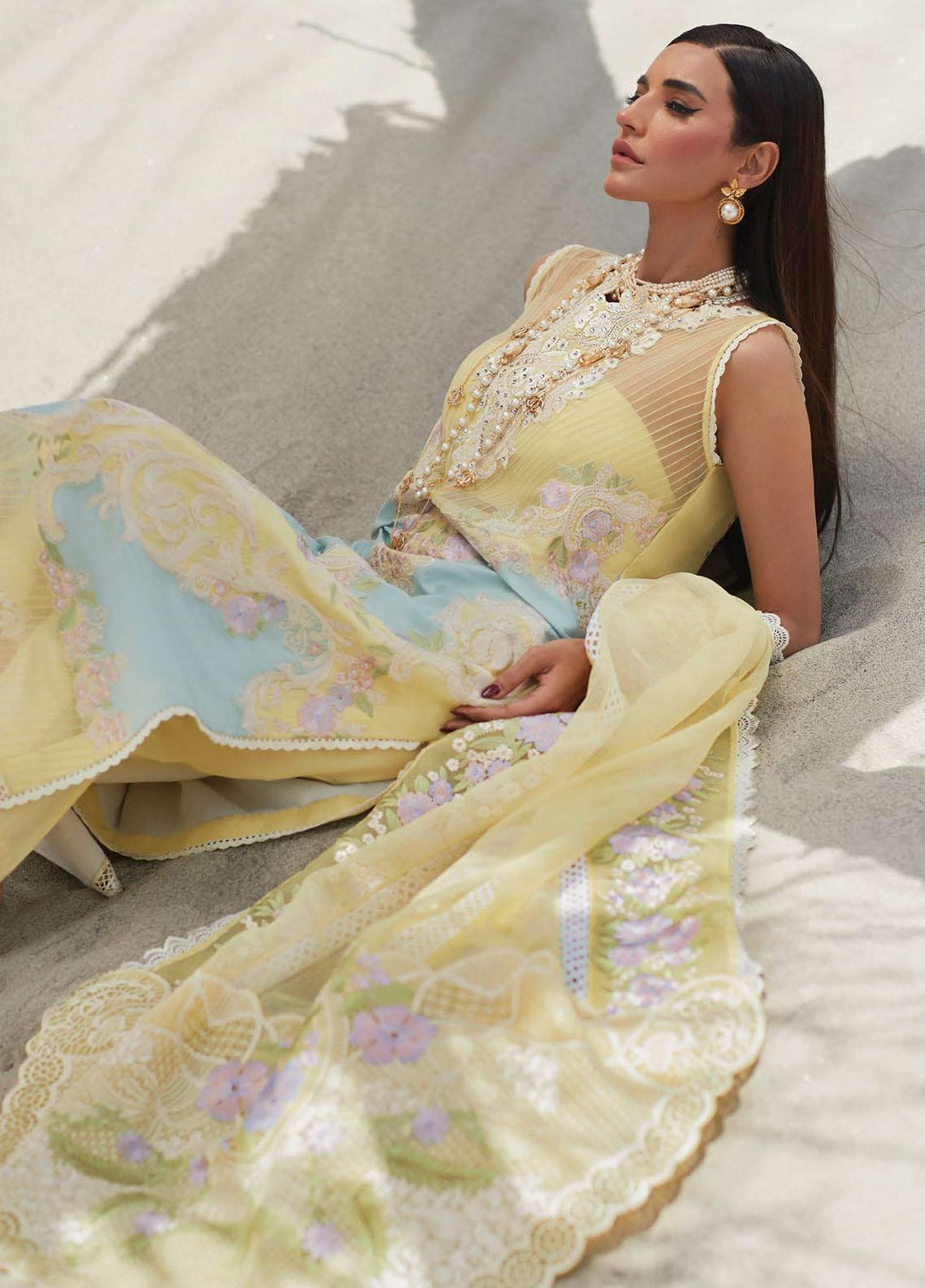Crimson Embroidered Lawn Suits Unstitched 3 Piece CR23L 8A Canary Yellow - Summer Collection