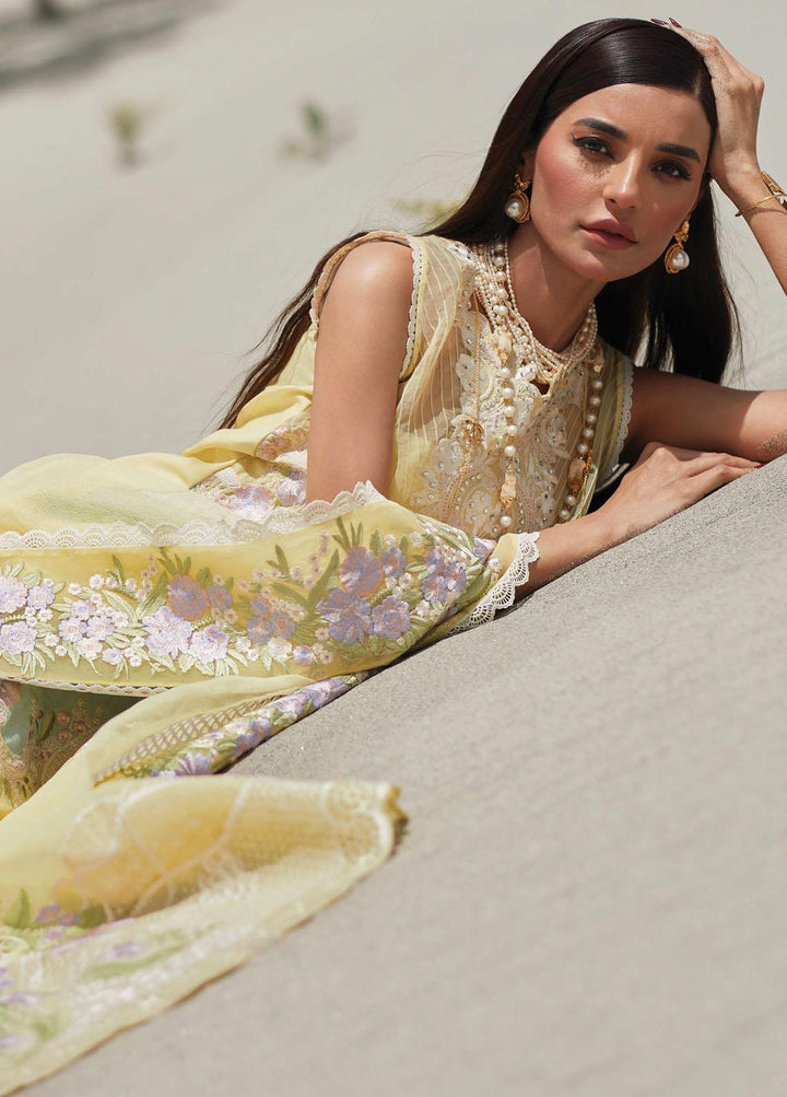 Crimson Embroidered Lawn Suits Unstitched 3 Piece CR23L 8A Canary Yellow - Summer Collection