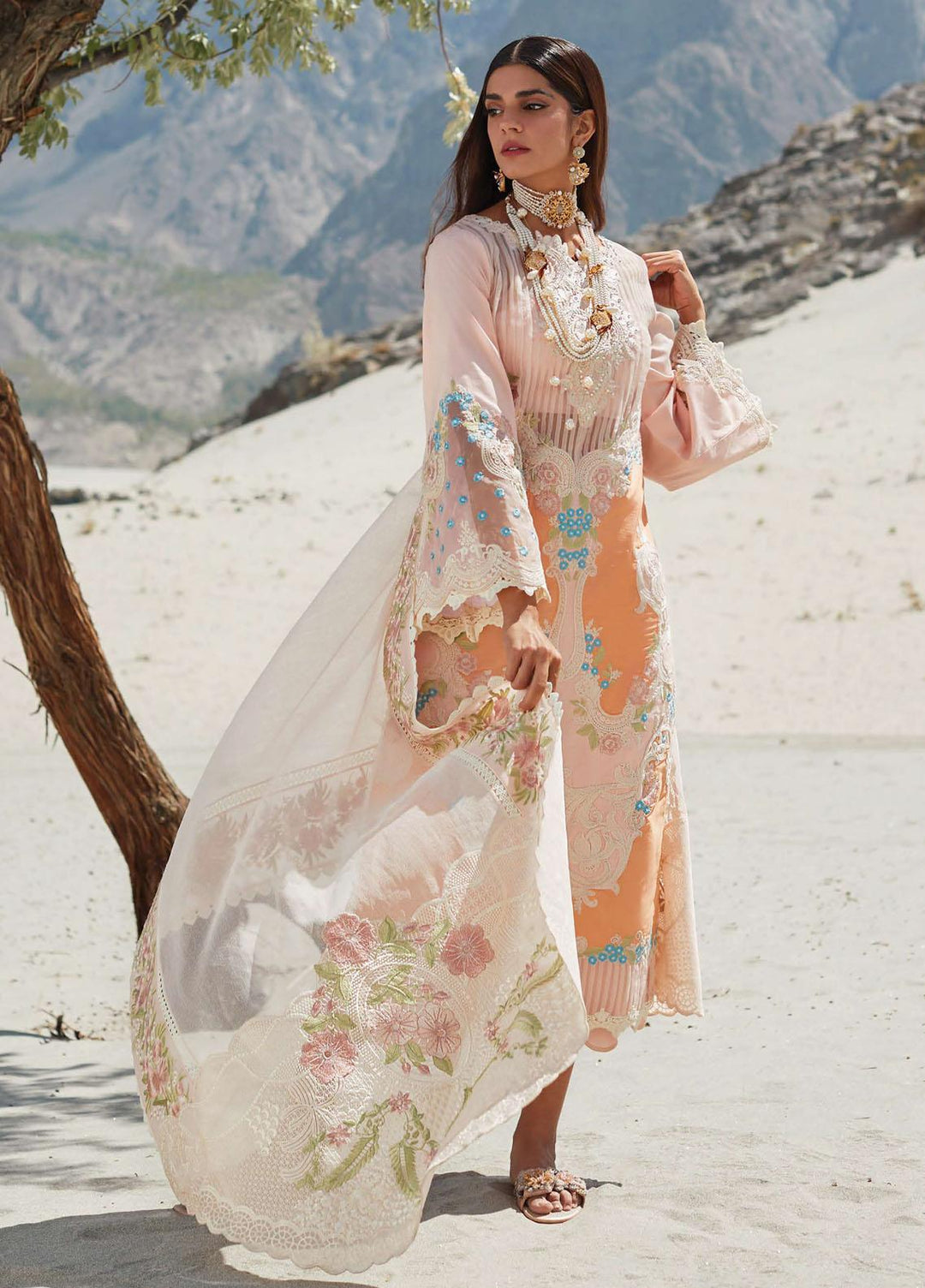 Crimson Embroidered Lawn Suits Unstitched 3 Piece CR23L 8B Chai Pink - Summer Collection