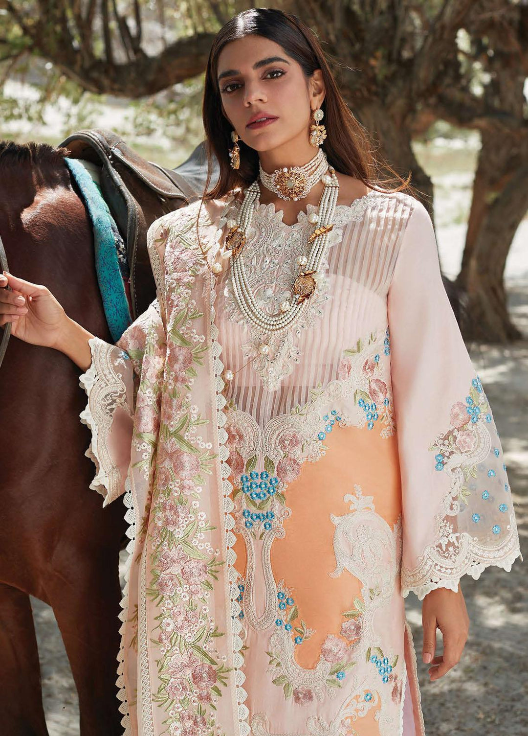 Crimson Embroidered Lawn Suits Unstitched 3 Piece CR23L 8B Chai Pink - Summer Collection