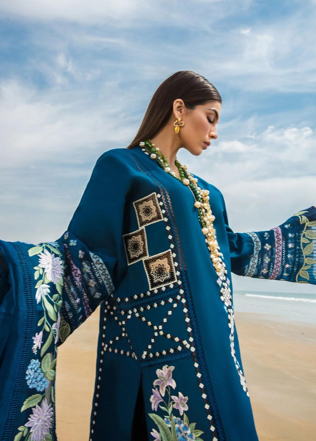 Crimson Embroidered Lawn Suits Unstitched 3 Piece CR23E Bohemian Summer D7A - Luxury Collection