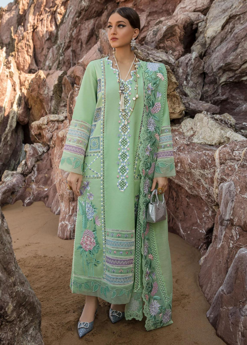 Crimson Embroidered Lawn Suits Unstitched 3 Piece CR23E Bohemian Summer D7B - Luxury Collection