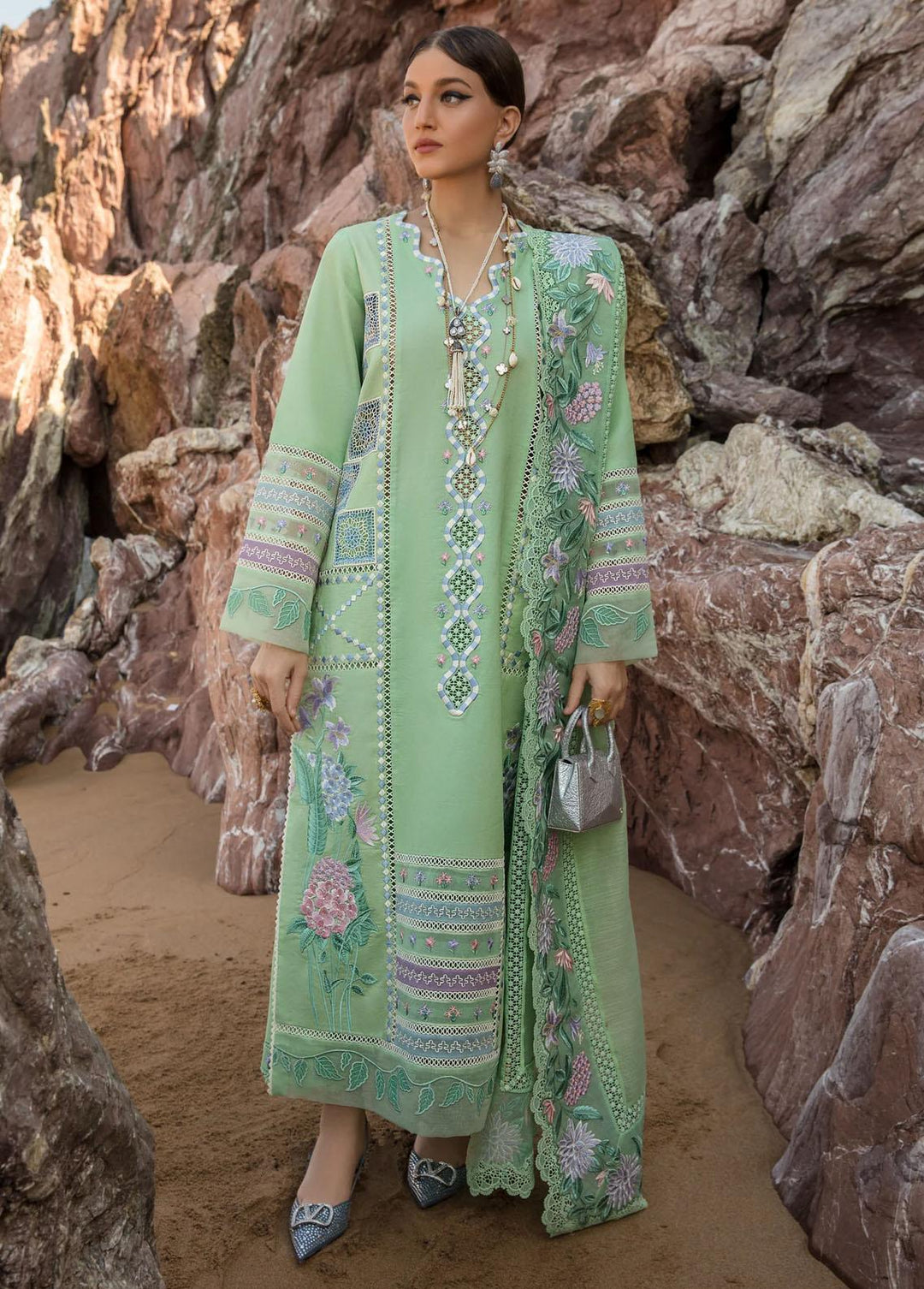 Crimson Embroidered Lawn Suits Unstitched 3 Piece CR23E Bohemian Summer D7B - Luxury Collection