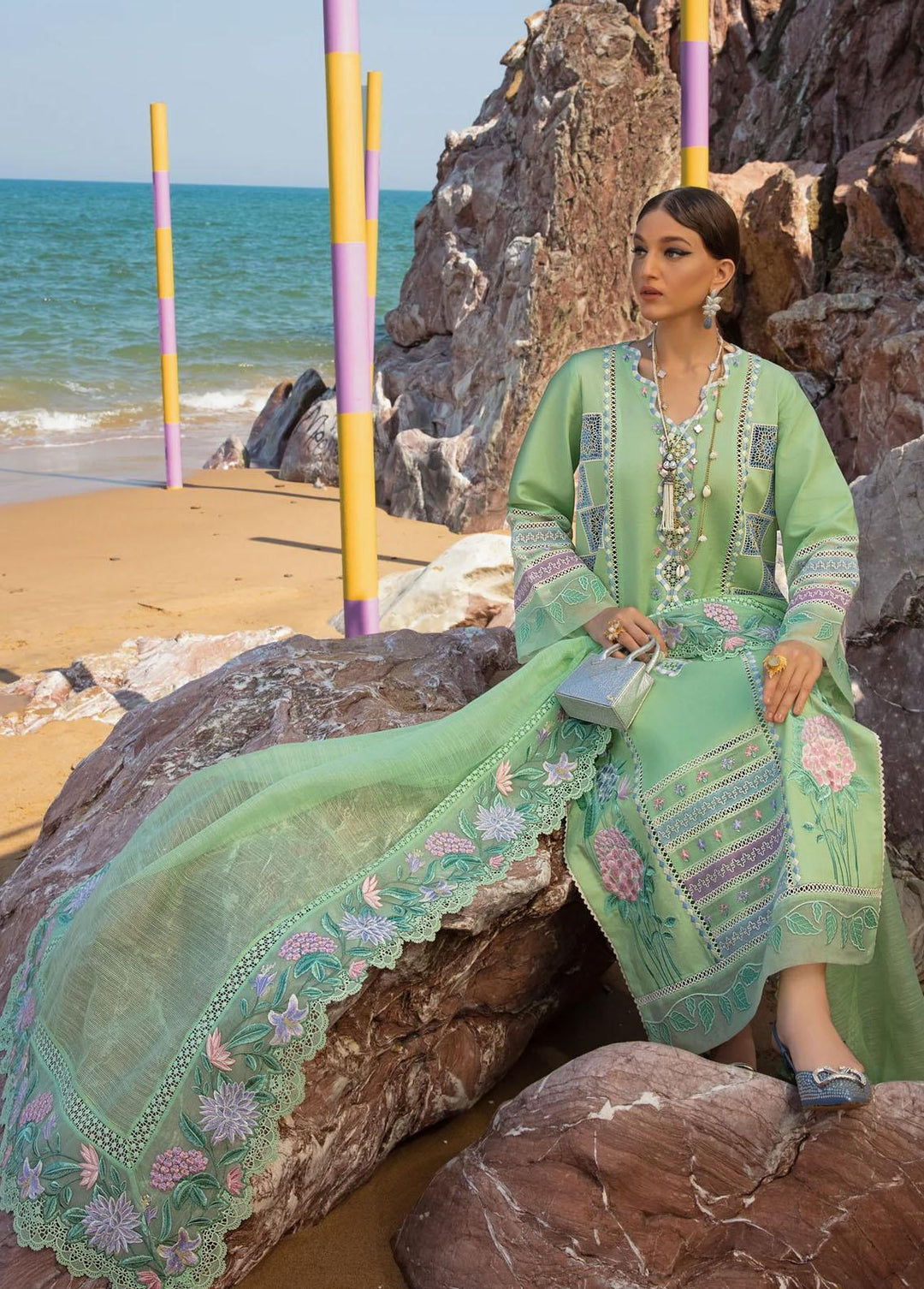 Crimson Embroidered Lawn Suits Unstitched 3 Piece CR23E Bohemian Summer D7B - Luxury Collection