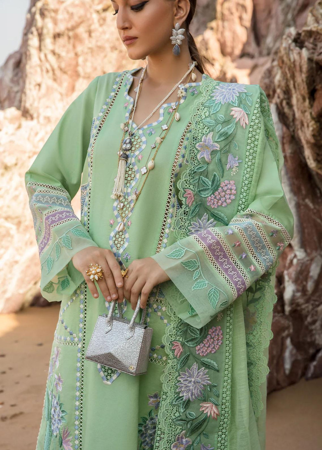 Crimson Embroidered Lawn Suits Unstitched 3 Piece CR23E Bohemian Summer D7B - Luxury Collection