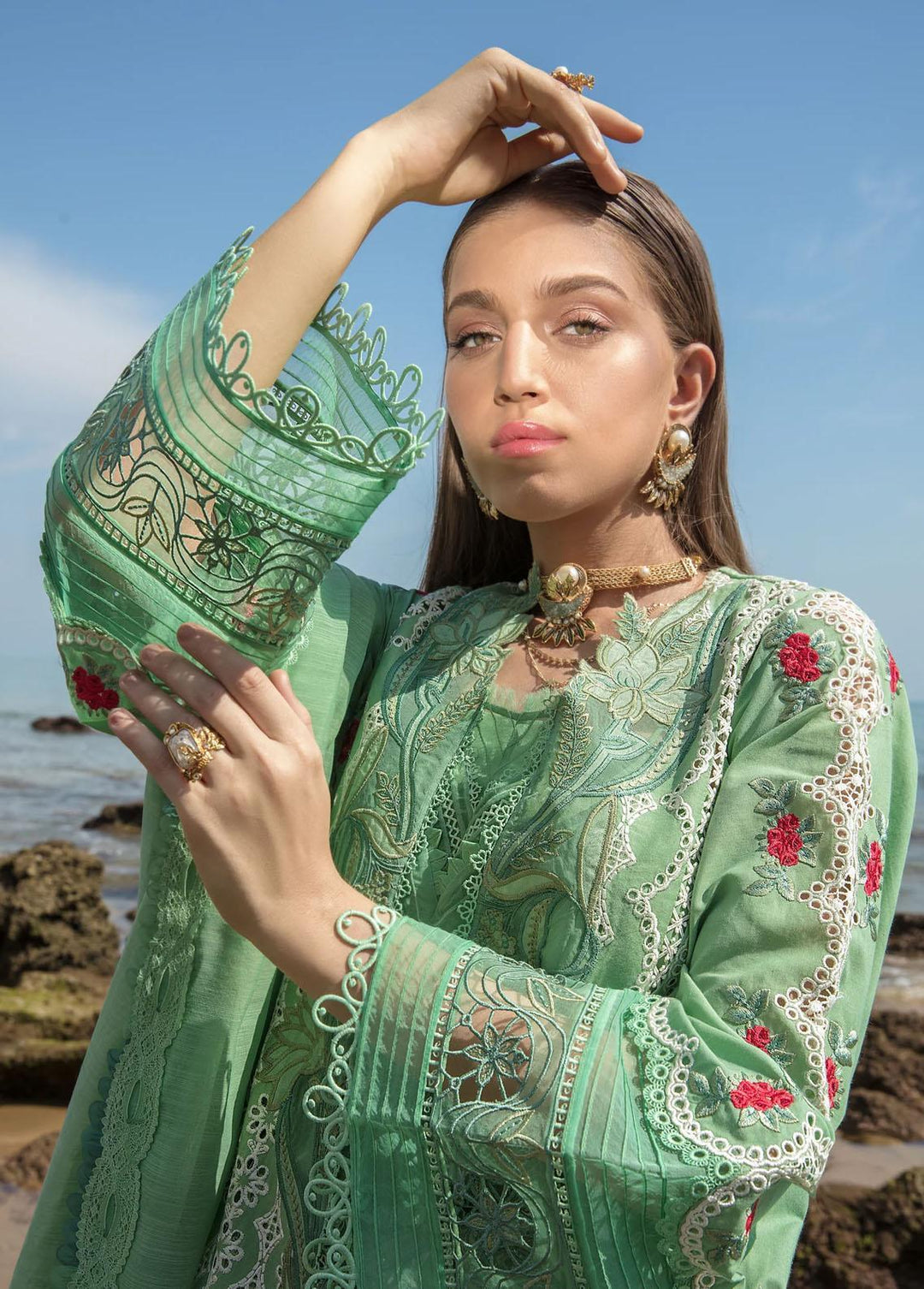 Crimson Embroidered Lawn Suits Unstitched 3 Piece CR23E Spring Blooms D3B - Luxury Collection