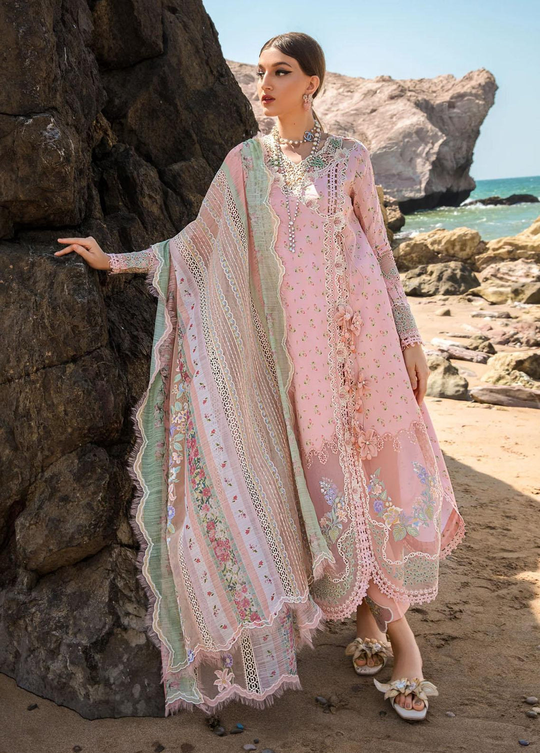 Crimson Embroidered Lawn Suits Unstitched 3 Piece CR23E Summer Rosettes D2A - Luxury Collection