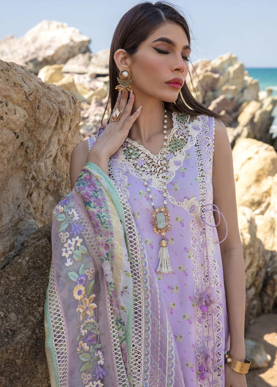 Crimson Embroidered Lawn Suits Unstitched 3 Piece CR23E Summer Rosettes D2B - Luxury Collection