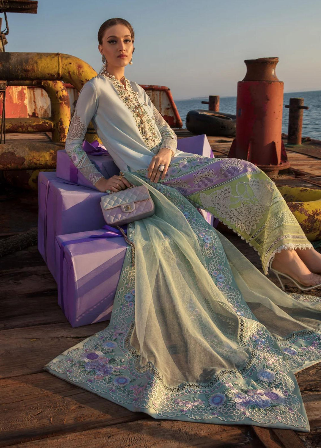 Crimson Embroidered Lawn Suits Unstitched 3 Piece CR23E Summery Medley D6B - Luxury Collection