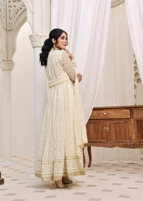 Mommy and Me by Abaan Zohan RTW Embroidered Chiffon 3 Piece Suit NAYAAB Off white - Festive Collection