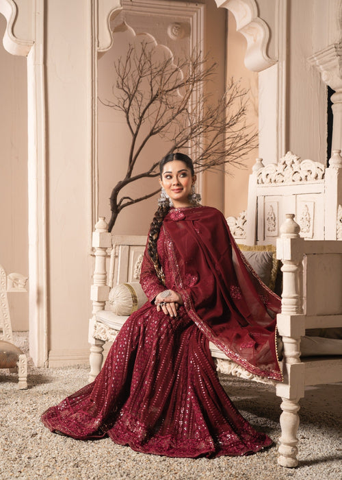 Rang e Haseen by Abaan Zohan RTW Embroidered chiffon 3 Piece Suit Zeno Maroon - Festive Collection