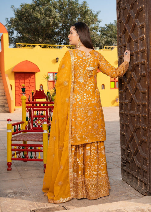 Rang e Haseen by Abaan Zohan RTW Embroidered chiffon 3 Piece Suit Riwaj Mustard - Festive Collection