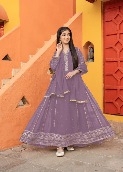Mommy and Me by Abaan Zohan RTW Embroidered Chiffon 3 Piece Suit Kashish Kids Lilac - Festive Collection