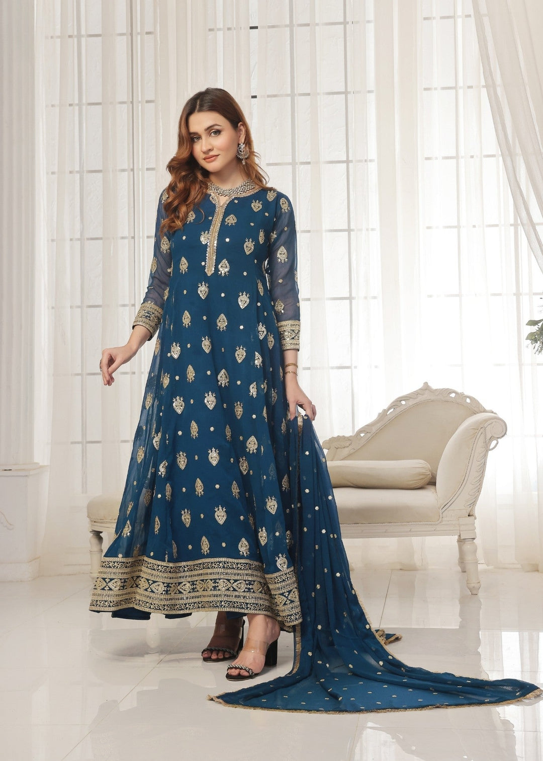 Mommy and Me by Abaan Zohan RTW Embroidered Chiffon 3 Piece Suit Raunak Peacock - Festive Collection