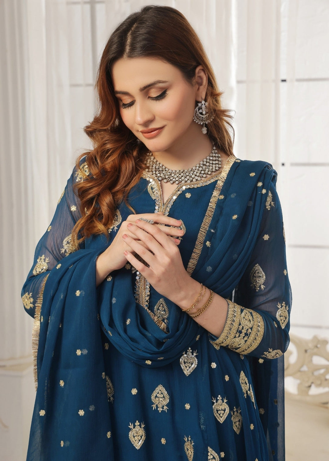 Mommy and Me by Abaan Zohan RTW Embroidered Chiffon 3 Piece Suit Raunak Peacock - Festive Collection