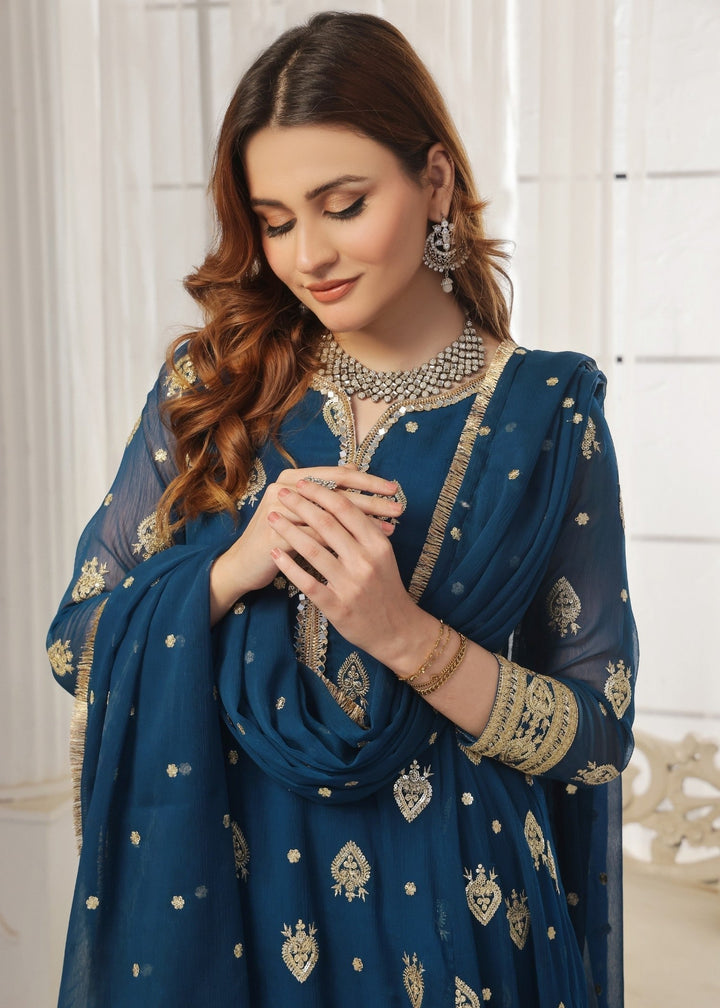 Mommy and Me by Abaan Zohan RTW Embroidered Chiffon 3 Piece Suit Raunak Peacock - Festive Collection